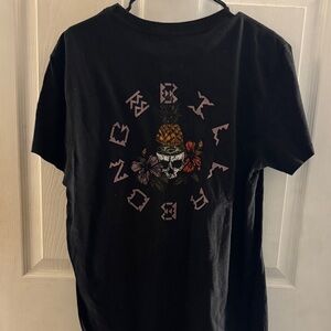 Billabong Black Graphic Tee with Skull and Pineapple Design